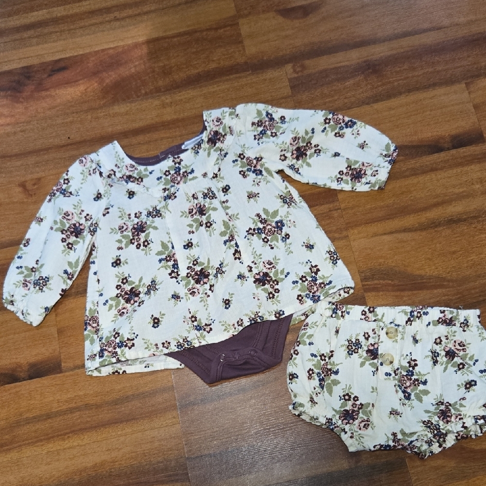 Nicole Miller Floral Baby Set Dress +short +body Inside Nwot Size 12 Months